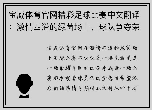 宝威体育官网精彩足球比赛中文翻译：激情四溢的绿茵场上，球队争夺荣耀与胜利