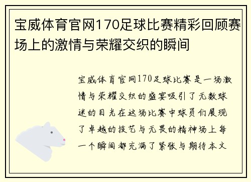 宝威体育官网170足球比赛精彩回顾赛场上的激情与荣耀交织的瞬间