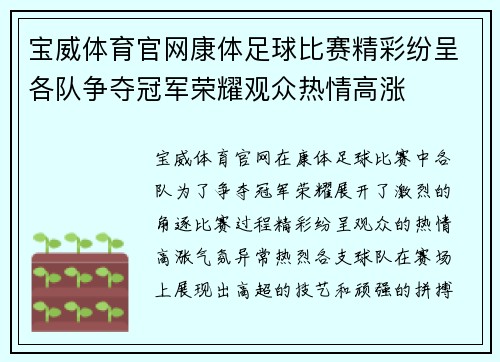 宝威体育官网康体足球比赛精彩纷呈各队争夺冠军荣耀观众热情高涨