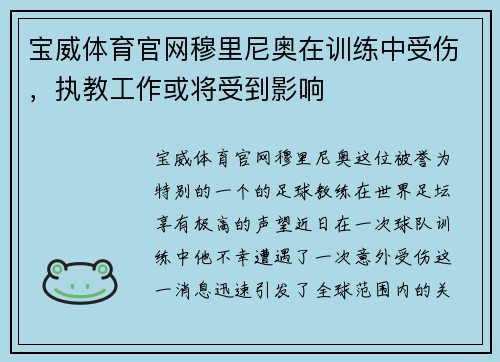 宝威体育官网穆里尼奥在训练中受伤，执教工作或将受到影响