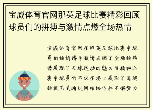 宝威体育官网那英足球比赛精彩回顾球员们的拼搏与激情点燃全场热情